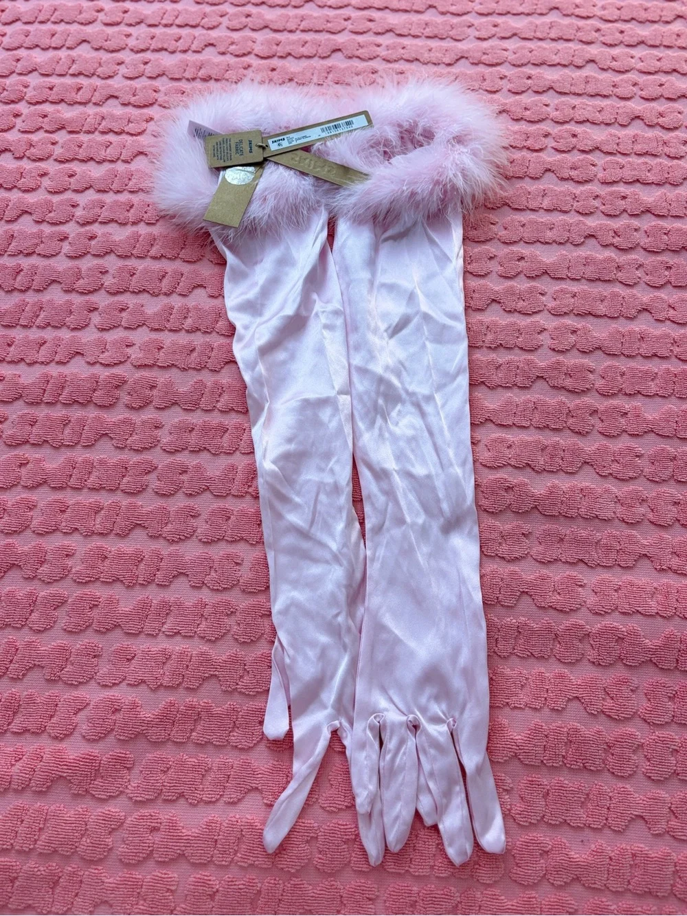 SKIMS Silk Gloves with Marabou Trim | Cherry Blossom | S | NWT